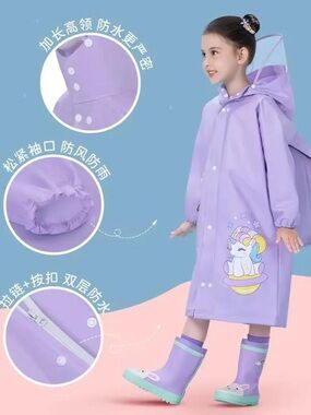 Kids Purple Unicorn Raincoat with Hood